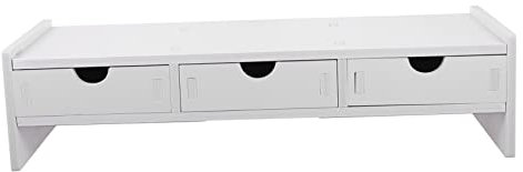 Levemolo Computer Screen Riser 3 Drawers Monitor Riser Holder Pvc Wood Organizer White
