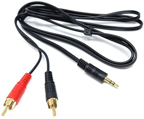 DRUT 1.5m 3.5mm to Twin RCA Stereo Aux Phono Audio Cable Mini Jack Lead Cord Y Splitter Headphone Cord RCA Y Splitter Adapter 5ft Black Gold Connectors