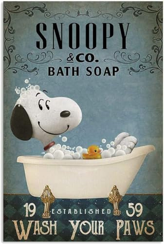 LBS4ALL Inga Snoopy And Co Poster mit Aufschrift Bath Soap Wash Your Paws, Vintage-Wanddekoration, Metallschild