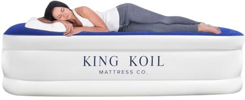 King Koil Luxury Air Mattress Full Size with Built-in Pump for Home, Camping & Guests, Inflatable Airbed Double High Adjustable Blow Up Mattress, Durable - Portable and Waterproof