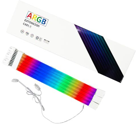 Pxyz PC argb Extension Cable,RGB PSU Sleeved Cable Extension 30cm Length,18AWG Power Supply Sleeved Cable White Argb for Computer Gaming Case,1 * 24pin/2 * 8pin/3 * 8pin,5V 3Pin Synchronized