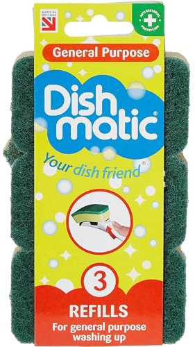 AMK® Dish Matic Refill Sponges Pack of 3 Washing Up Scourer Replacement Head Kitchen Brush Sponge, 116501