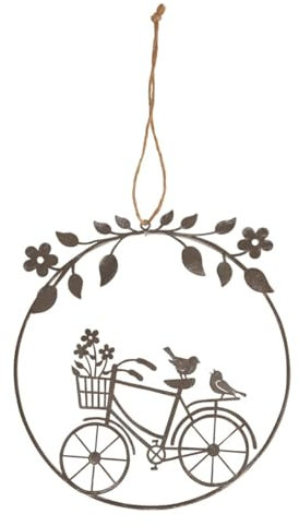 Moderner Dekohänger Fahrrad in grau als Frühjahrsdeko Fensterdeko - Landhaus Wohnungs Deko Fensterschmuck hängend Blumen Ø 13 cm - Metall Hängdeko für Wohnzimmer, Schlafzimmer, Haustür