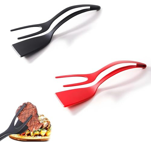 2 PC Pince de Cuisine et Spatule 2 en 1, Pince Cuisine Silicone,Spatule à Barbecue de Cuisine en Silicone Pinces de Cuisine Anti Adhérent Spatule à steak pour Crêpes Hamburgers œufs Ustensiles