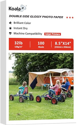 Koala doppelseitiges, dünnes glänzendes Fotopapier, 21,6 x 35,6 cm, legale Größe, 120 g/m², 100 Blatt, kompatibel mit Tintenstrahldruckern und Farbstofftinte, 14,5 kg