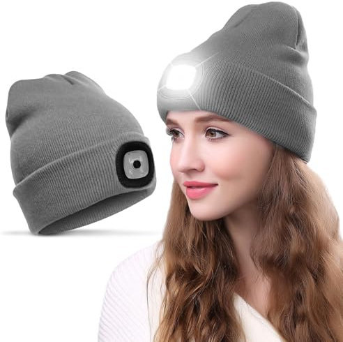 Forhome Strickmütze Licht Beleuchtete Mütze, Aufladbar Unisex Weich Warm Beanie für Damen und Herren, Scheinwerfer wasserdichte Winterwärmer Strick Nachthüte mit Leichten Jungen Mädchen