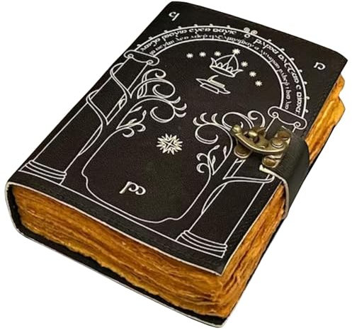 Braunes Leder-Tagebuch Doors of Durin Tolkien, Herr des Ringes, geprägtes Tagebuch, Buch der Schatten, Notizbuch (farbig bedruckt, 25,4 x 17,8 cm)