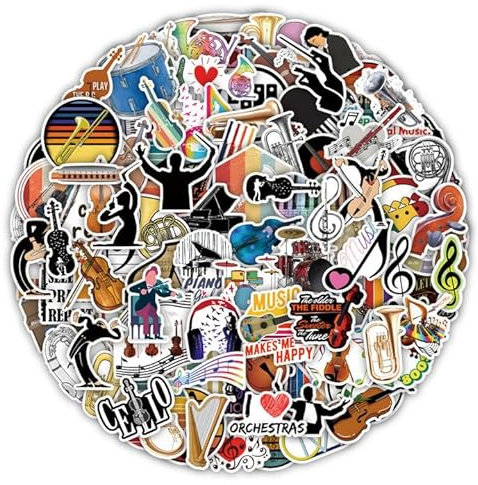 Set di 100 Adesivi Musicali, Adesivi per Strumenti Musicali, Adesivi Musicali in Vinile Impermeabile, Stickers Aesthetic per Laptop, Chitarra, Skateboard, Adatti per Adulti e Bambini