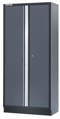 FEISTOS Werkstatteinrichtung Apollo Solo 2 | Flügeltür Hochschrank aus Stahl | Grau/Schwarz | 46x92x200 cm | 50 kg Traglast pro Boden & abschließbar