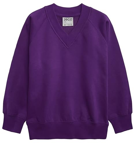 ZECO Unisex Kids V Neck School Uniform Sweatshirt for Boys & Girls (3-13+ Years) Purple