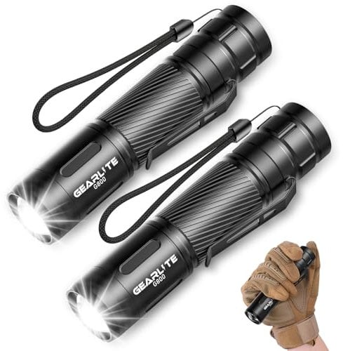 GEARLITE Torches LED Super Bright 2Pack, 2000LM LED Torch Rechargeable with 3 Lighting Modes, Long Battery Life, Waterproof Flashlight Zoomable for Power Cuts, Emergency, Camping, Hiking, Outdoor