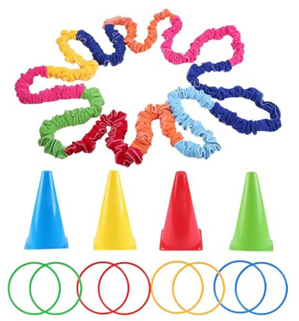 Xistuoz Dehnbare Bänder für Kinder, elastisches Sportseil, Gruppenaktivitäten, Motorseil mit markiertem Eimer für Zuhause, Schule, Park, Garten