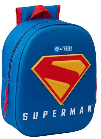safta Superman 3D Schulrucksack mit 3D-Design, anpassbar an den Wagen, ideal für Kinder verschiedener Altersgruppen, bequem und vielseitig, Qualität und Widerstandsfähigkeit, 27 x 10 x 33 cm, blau, M