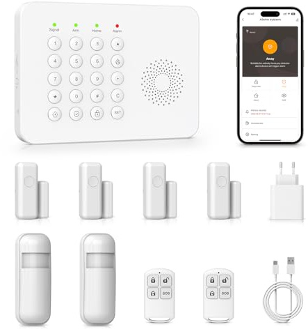 PGST 4G Alarmanlage Haus, WLAN Alarmanlage Wohnung mit Fenster Tür Sensoren, Bewegungsmelder, Fernbedienungen, Funktioniert mit Alexa