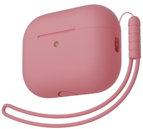 KOKOKA Custodia in Silicone Compatibile con Airpods Pro 3 Generazione Case, Case Cover Protezione Completa in Silicone Morbido per AirPods Pro 3 con Cordino, LED Anteriore Visibile, Bean Pink