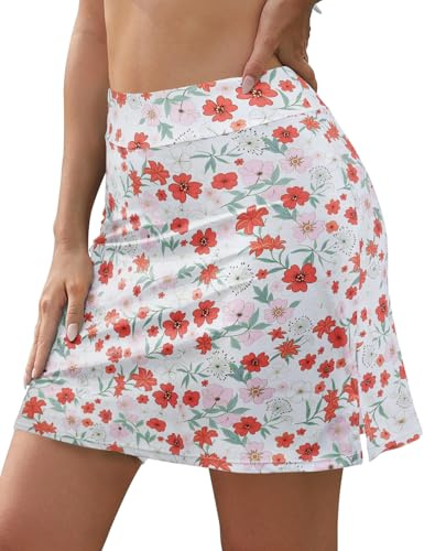 SHEKINI Controllo Addominale Donna Gonna da Nuoto Vita Alta Bikini Gonna da Sportivo Bikini Gonna Corta(XXL, Fiore-A)