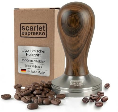 scarlet espresso | Tamper »Classic«, stilvoller Espresso-Stempel mit ergonomischem Griff aus Edelholz, für perfekten Espresso, Barista-Werkzeug (54 mm, Sandelholz - Dunkelbraun)