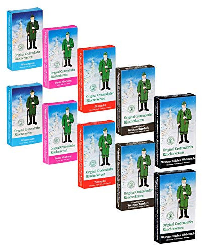 Crottendorfer Räucherkerzen Winterwelt 10er Pack (10 x 24 Stück) – Wintertraum, Zimtapfel, bunter Mix, Weihnachtsduft, Weihn. Weihrauch – Höhe 2,7cm, Ø 1,2cm – 15 Min. Brenndauer pro Räucherkegel