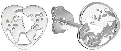 Vinani Ohrstecker Herz Weltkarte glänzend 925 Sterling Silber Ohrringe 2OSAB