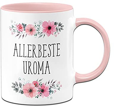 Tassenbrennerei Original - Tasse mit Spruch Allerbeste Uroma mit Blümchen als Geschenk für die Oma (Rosa, Uroma)
