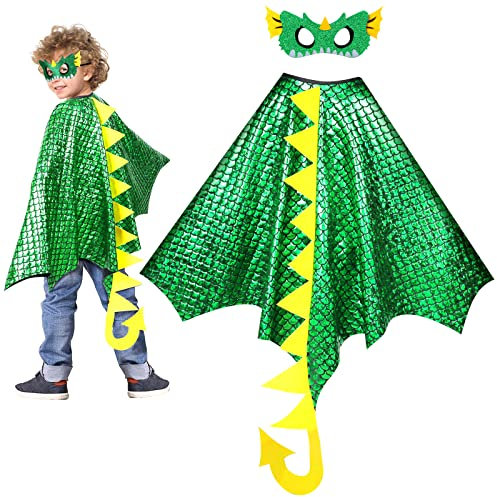Tacobear Dinosaurier Kostüm Kinder Dinosaurier Cosplay Umhang mit Dino Kostüm Dinosaurier Maske Kapuzenumhang Halloween Karneval Weihnachtskostüme für Jungen Mädchen 3 4 5 6 7 8 Jahre (A)