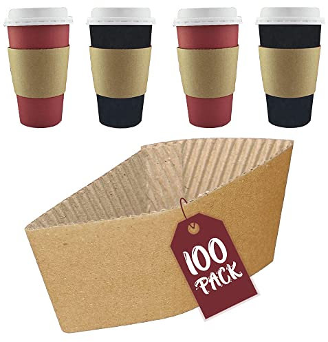 Kraft Coffee Tea Cup Sleeves Disposable Cardboard Jacket for Hot Drinks Perfect for Takeaways Cafe's (100, Small 8oz)