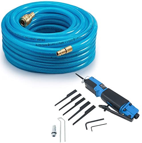 MONZANA® Pneumatic Reciprocating Saw Includes 6 Blades & 20m PVC Air Line Hose | Compressed Air Powered Tools | 8,500 RPM 15 Bar | 1/4' Quick Connection | Rubberised Handle