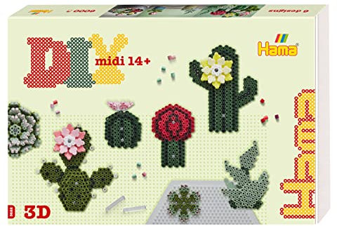 Hama Perlen 3622 Bügelperlen Sukkulenten, Hama Art mit ca. 6.000 Midi-Perlen, 3 großen sechseckigen Stiftplatten und 4 Verbindern, Motivvorlage, Bügelpapier, für Kinder ab 14 Jahren