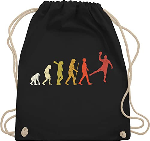 Turnbeutel Rucksack - Kinder Sport Kleidung - Handball Evolution Vintage Male - Unisize - Schwarz - handballbeutel handballer stoffbeutel kinderturnbeutel hanball beuteltasche beutel halbball tasche