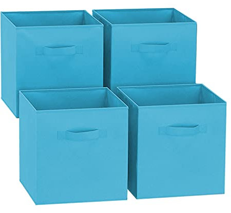 GREATAIGOO Caja de Almacenaje con 1/4 /8 pcs, Set Cajas de juguetes, Cesta Organizador Cubos de Tela Plegable con Manijas para Hogar, Oficina, Estanterías, Armarios, Ropa, 31 x31x 31 cm (4 Pcs, Azul)
