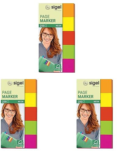 SIGEL HN650 Haftmarker Neon aus Papier, 5 Farben, 200 Streifen im Format 20 x 50 mm, 1 Stück (Packung mit 3)