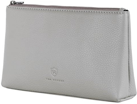 VON HEESEN Echtleder Kosmetiktasche für Damen & Herren - Kulturbeutel aus echtem Leder - Kulturtasche und Waschtasche für Männer und Frauen in Grau
