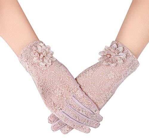 LERTREEUK 1 Paar Damen Fäustlinge Damen Spitzenhandschuhe für Hochzeit Oper Abend Party Bankett Kleid (Rosa)