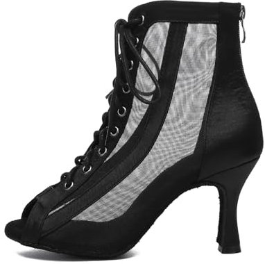 HROYL Stivali da Ballo Latino Americano Donna con Lacci Punta Aperta Tacco Alto Stivaletti da Ballo da Salsa Tango Bachata,L593-Nero-8.5,35EU