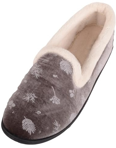 ABSOLUTE FOOTWEAR Womens Easy Slip On Fleece Lined Velour Slipper with Dandelion Design