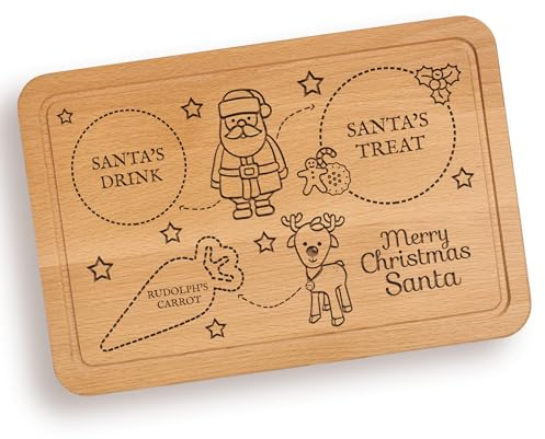Santa Plate Treats Christmas Eve Engraved Wooden Board For Santa – Leave Out for Father Christmas and Rudolph – Serving Board Platter – Fun Tradition for Kids at Xmas Eve