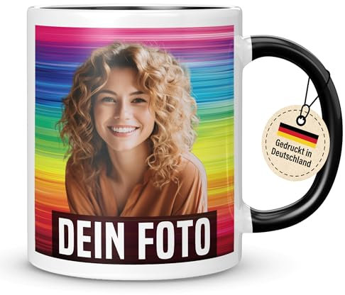Personalisierte Tasse mit Foto, Tasse personalisiert mit Foto und Text – gedruckt in Deutschland (Schwarz, Basic Druck)