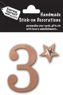 Rose Gold Stick on Number 3 for Cards, Gifts, Crafts, scrapbooks, Childrens Crafts, self Adhesive