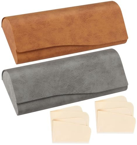 JIASI&JIESY 2 Stück Brillenetui Hardcase aus PU Lede, Tragbare Brillenetui Box Retro mit Brillenputztuch, Magnetverschluss Glasses Case für Damen und Herren, für die Meisten Brillen und Sonnenbrillen