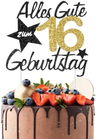 JIYIN 16 Geburtstag Tortendeko, Kuchendeko Geburtstag Happy 16 Birthday Cake Topper für Junge Mädchen