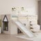 Merax Kinderbett 90x200 Funktionsbett Kinder Hochbett mit Rutsche, Stauraum, Unterhaltungsbereich unter dem Bett - Holzbett mit Lattenrost, Leiter und Rausfallschutz, Kiefer, ohne Matratze, Creme