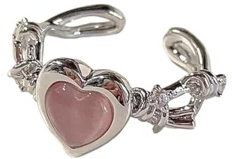 ZFHTJEKNCS Fashion Heart Ring Cat Eye Crystal Peach Heart Finger Ring Adjustable Women Design Premium Rings Wedding Party Jewelry Gift