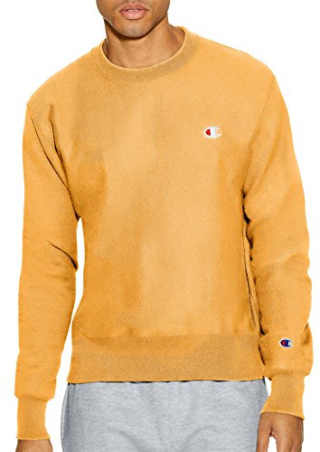 Champion Men's Crewneck, Reverse Weave, Heavyweight Fleece Sweatshirt, C Gold, L