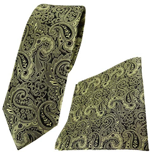 TigerTie - schmale Designer Seidenkrawatte Seideneinstecktuch in Paisley gemustert