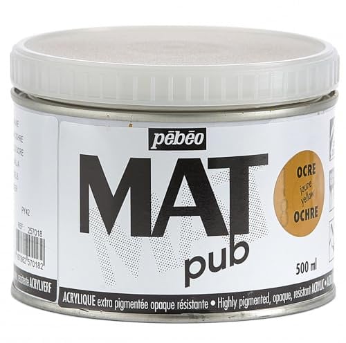 Pébéo - Mat Pub – Peinture Acrylique Extra Fine et Extra Mate - Ocre Jaune -500ml
