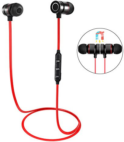 HENGKEXIN Bluetooth-Kopfhörer, magnetisch, Bluetooth 4.1, kabellose Sport-Kopfhörer mit Mikrofon, Stereo, für iPad, iOS und Android-Red