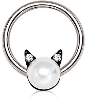 eeddoo® BIEGBARER OHRSCHMUCK-RING DAMEN aus EDELSTAHL silber Katze mit Perlen Design