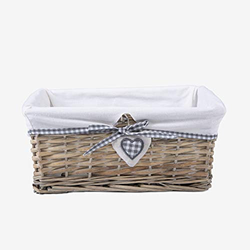 Natural Wicker Storage Basket with Lining Hamper Baskets for Gifts Empty Baskets for Shelves (Grey Washed, Small)