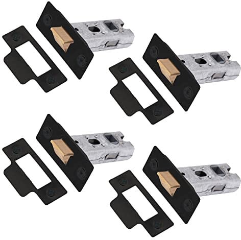 XFORT Tubular Latch, Matt Black, Tubular Door Latch for Internal Wooden Doors, (4 Pack, 65mm)