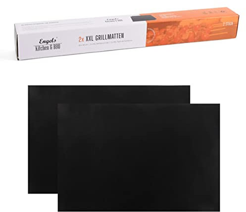 Charma Kaman 2er Set BBQ Engels Grillmatte & Backofenmatte (schwarz & wiederverwendbar) (XXL - 60x40cm)